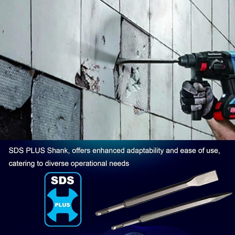 Phyxlyn 16-Inch SDS Plus Chisel Set, 3/4 Inch Flat Chisel and Point Chisel with Sds Plus Shank Ideal for Concrete Demolition, Tile Removal Chisel Tool for SDS Plus Hammer Drill Attachment - Image 2